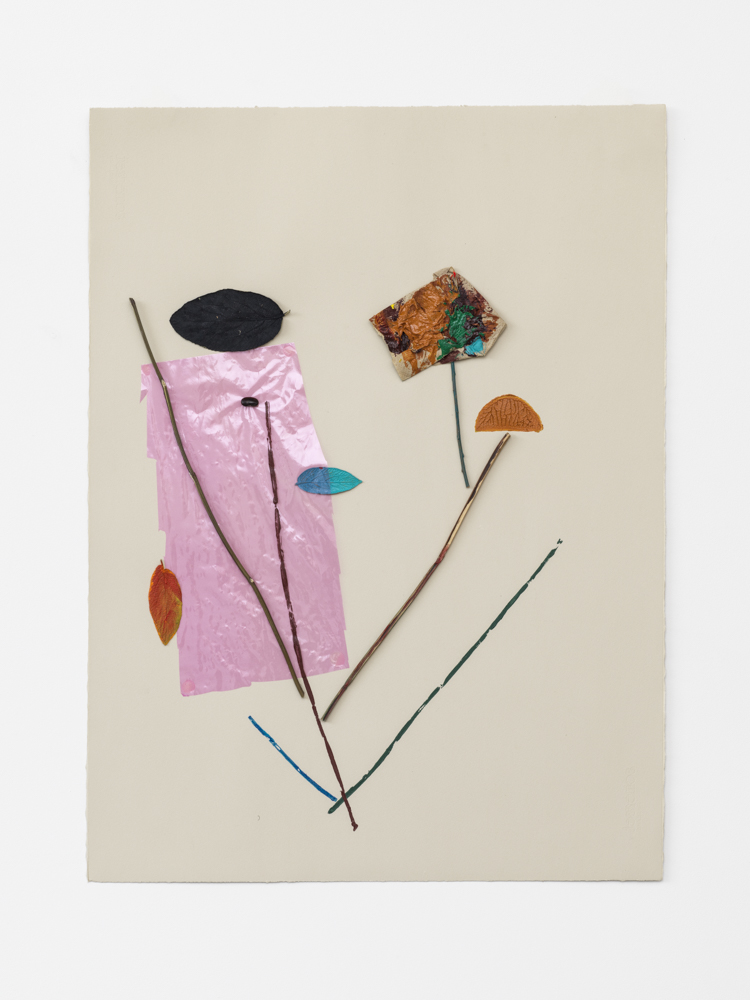 Georgie Hopton_A Season of Flight (xviii), Monoprint with acrylic, leaf, sticks and collage on paper, 2016